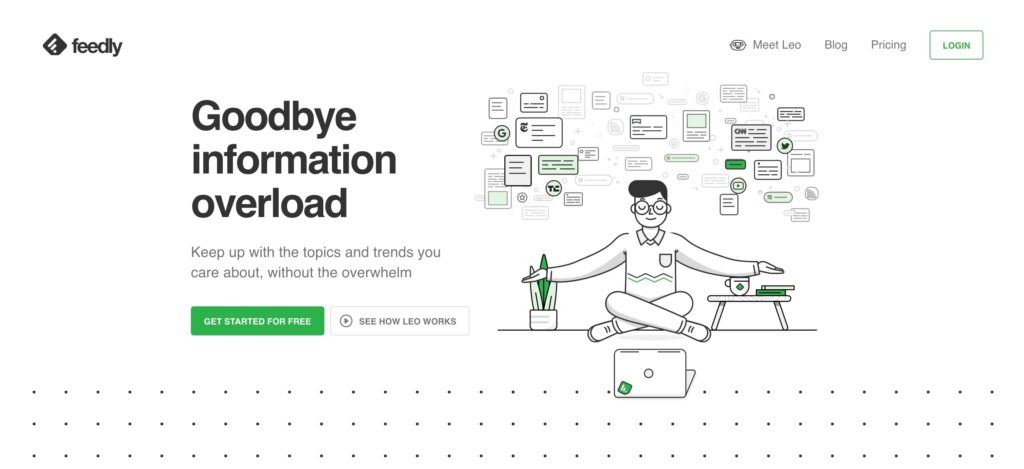 A screenshot of the Feedly homepage.