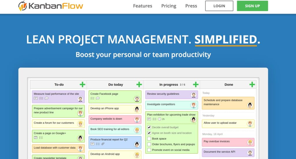 A screenshot of the Kanban Flow homepage.