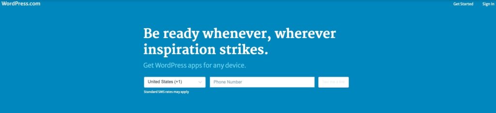 Wordpress homepage screenshot.